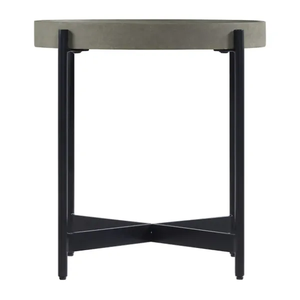 Accent & End Tables-Kirkland's Home Concrete Round Tray Top Side Table Gray