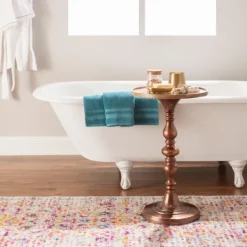 Accent & End Tables-Kirkland's Home Copper Plated Accent Table With Mango Wood Top Brown