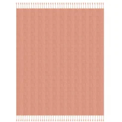 Blankets & Throws-Kirkland's Home Coral Checkered Weave Fringe Throw Pink