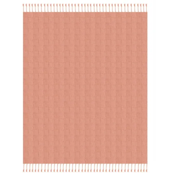 Blankets & Throws-Kirkland's Home Coral Checkered Weave Fringe Throw Pink