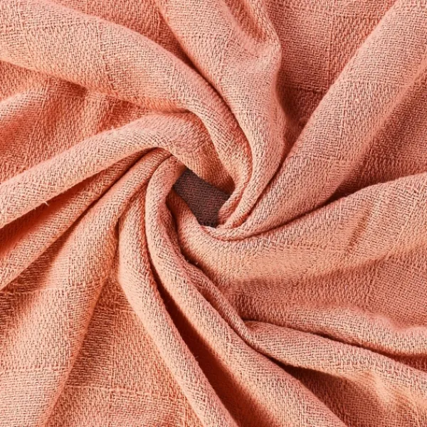 Blankets & Throws-Kirkland's Home Coral Checkered Weave Fringe Throw Pink