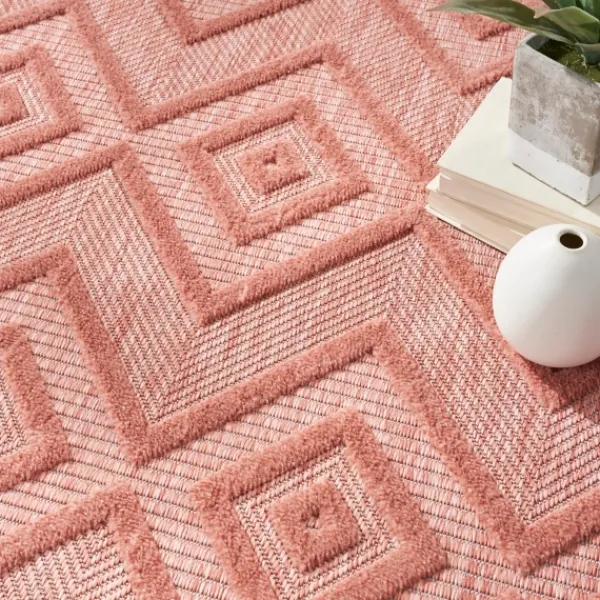 Outdoor Rugs-Kirkland's Home Coral Diamond Indoor/Outdoor Area Rug, 5X7 Orange