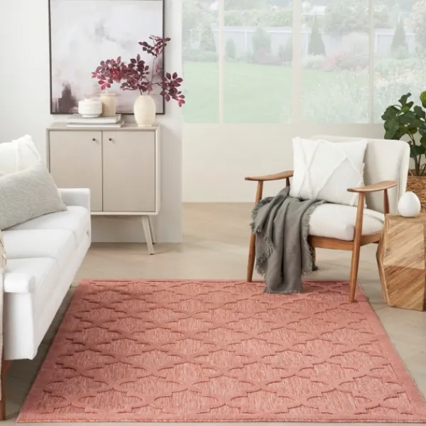 Outdoor Rugs-Kirkland's Home Coral Trellis Indoor/Outdoor Area Rug, 6X9 Pink