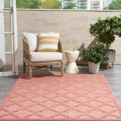 Outdoor Rugs-Kirkland's Home Coral Trellis Indoor/Outdoor Area Rug, 6X9 Pink