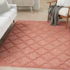 Outdoor Rugs-Kirkland's Home Coral Trellis Indoor/Outdoor Area Rug, 5X7 Pink