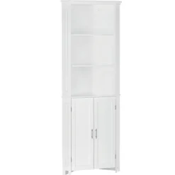 Bathroom Furniture-Kirkland's Home Corner Shelf With Cabinet Doors White