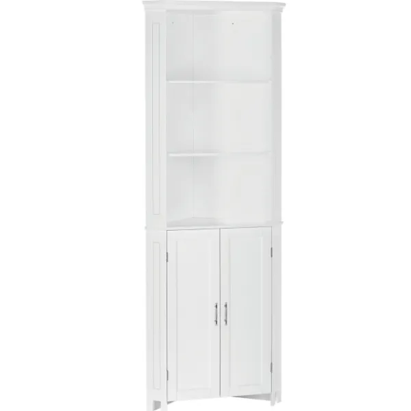 Bathroom Furniture-Kirkland's Home Corner Shelf With Cabinet Doors White
