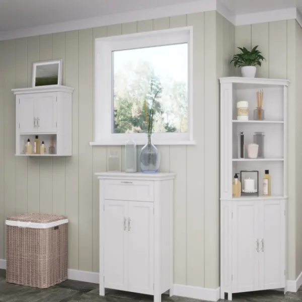 Bathroom Furniture-Kirkland's Home Corner Shelf With Cabinet Doors White
