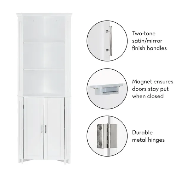 Bathroom Furniture-Kirkland's Home Corner Shelf With Cabinet Doors White