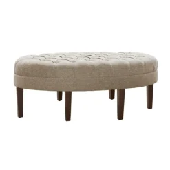 Benches & Ottomans-Kirkland's Home Cory Tufted Natural Linen Ottoman Tan