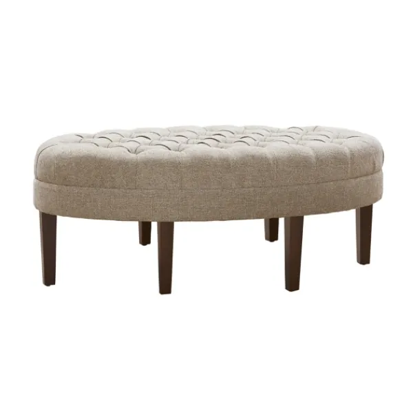 Benches & Ottomans-Kirkland's Home Cory Tufted Natural Linen Ottoman Tan