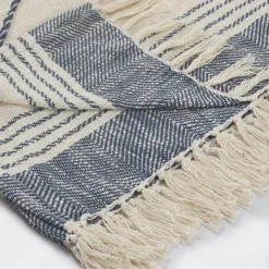 Blankets & Throws-Kirkland's Home Cotton Diamond Geometric Fringe Throw Blue