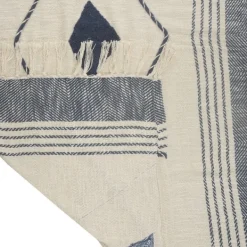 Blankets & Throws-Kirkland's Home Cotton Diamond Geometric Fringe Throw Blue