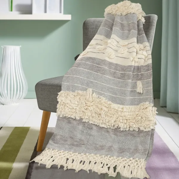 Blankets & Throws-Kirkland's Home Cotton Fringe Eclectic Tufted Throw Ivory/Gray
