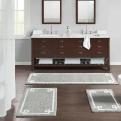 Bathroom Rugs-Kirkland's Home Cotton Tufted Bath Mat With Border, 30 In. Gray