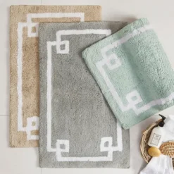 Bathroom Rugs-Kirkland's Home Cotton Tufted Bath Mat With Border, 40 In. Gray