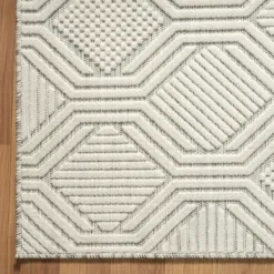 Outdoor Rugs-Kirkland's Home Cream And Blue Geo Indoor/Outdoor Area Rug, 7X9 White/Blue