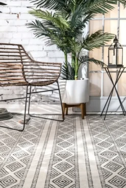 Outdoor Rugs-Kirkland's Home Cream And Gray Miriam Striped Outdoor Rug, 8X10 Gray/Ivory