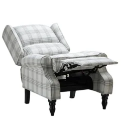 Accent Chairs-Kirkland's Home Cream And Gray Plaid Traditional Recliner Gray/White