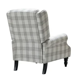 Accent Chairs-Kirkland's Home Cream And Gray Plaid Traditional Recliner Gray/White