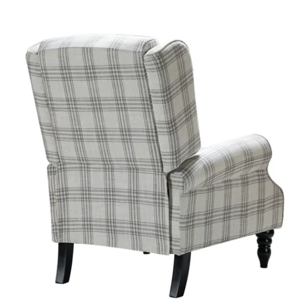 Accent Chairs-Kirkland's Home Cream And Gray Plaid Traditional Recliner Gray/White