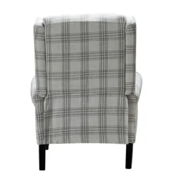 Accent Chairs-Kirkland's Home Cream And Gray Plaid Traditional Recliner Gray/White