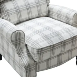 Accent Chairs-Kirkland's Home Cream And Gray Plaid Traditional Recliner Gray/White