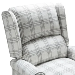 Accent Chairs-Kirkland's Home Cream And Gray Plaid Traditional Recliner Gray/White