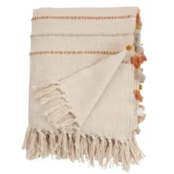 Blankets & Throws-Kirkland's Home Cream And Orange Striped Throw Blanket Ivory/Orange