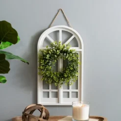 Wall Plaques-Kirkland's Home Cream Arch With Wreath White/Green