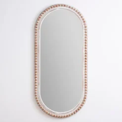 Decorative Mirrors-Kirkland's Home Cream Beaded Wood Oval Wall Mirror