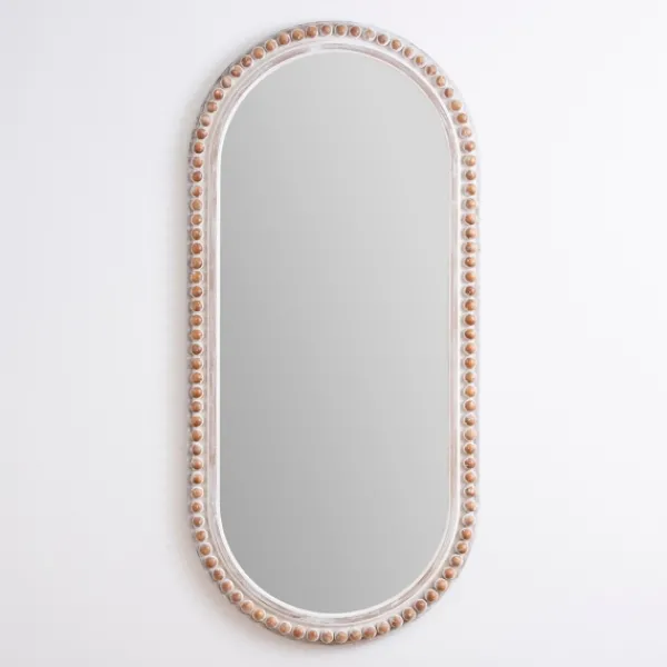 Decorative Mirrors-Kirkland's Home Cream Beaded Wood Oval Wall Mirror