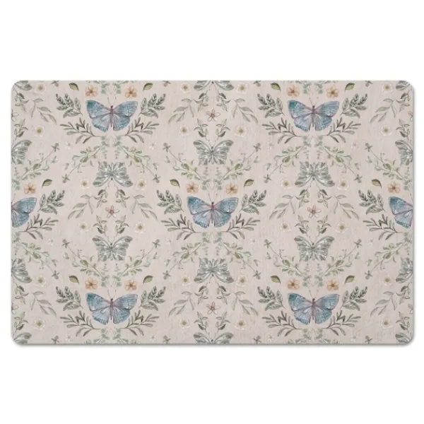 Kitchen & Floor Mats-Kirkland's Home Cream Botanical Butterfly Floor Mat Ivory
