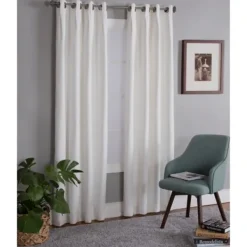 Curtains & Drapes-Kirkland's Home Cream Box Pleated Single Curtain Panel, 84 In. White