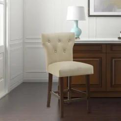 Bar Stools & Counter Height Stools-Kirkland's Home Cream Button Tufted Back Counter Stool Ivory