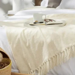 Blankets & Throws-Kirkland's Home Cream Chenille Fringe Throw Ivory