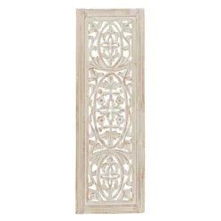 Wall Plaques-Kirkland's Home Cream Distressed Carved Floral Wall Plaque Tan/White