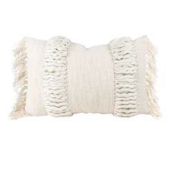 Pillows-Kirkland's Home Cream Hand Woven Fringe Ends Lumbar Pillow Ivory