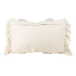 Pillows-Kirkland's Home Cream Hand Woven Fringe Ends Lumbar Pillow Ivory