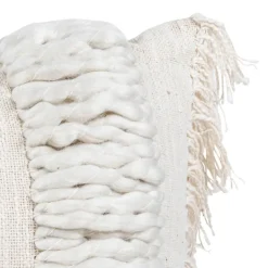 Pillows-Kirkland's Home Cream Hand Woven Fringe Ends Lumbar Pillow Ivory