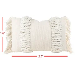Pillows-Kirkland's Home Cream Hand Woven Fringe Ends Lumbar Pillow Ivory