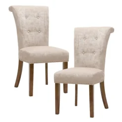 Dining Chairs-Kirkland's Home Cream Linen Rolled Back Dining Chairs, Set Of 2 Ivory