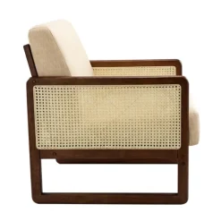 Accent Chairs-Kirkland's Home Cream Mahogany Finish Cane Panel Accent Chair White