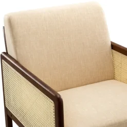 Accent Chairs-Kirkland's Home Cream Mahogany Finish Cane Panel Accent Chair White