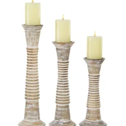 Candle Holders-Kirkland's Home Cream Mango Wood Candle Holders, Set Of 3 White