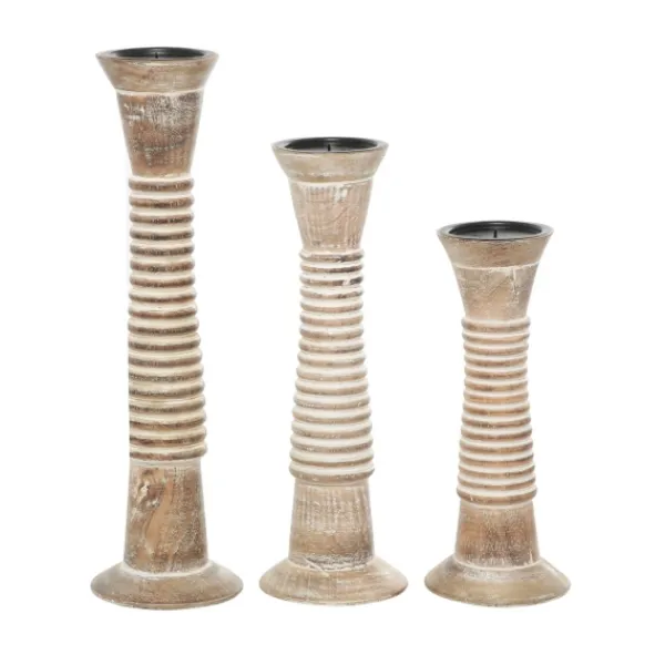 Candle Holders-Kirkland's Home Cream Mango Wood Candle Holders, Set Of 3 White