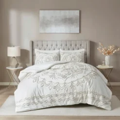 Comforters-Kirkland's Home Cream Medallion California King Comforter Set White