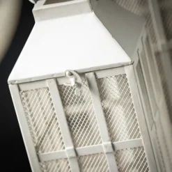 Lanterns-Kirkland's Home Cream Metal Paned Wood Base Lanterns, Set Of 2 Ivory