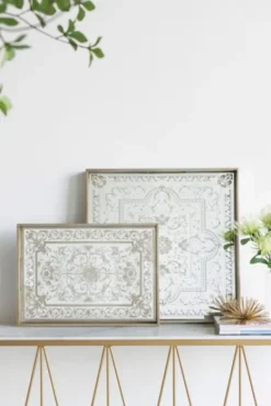 Decorative Trays-Kirkland's Home Cream Moroccan Pattern Tray With Gold Edges White