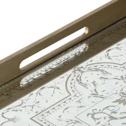 Decorative Trays-Kirkland's Home Cream Moroccan Pattern Tray With Gold Edges White